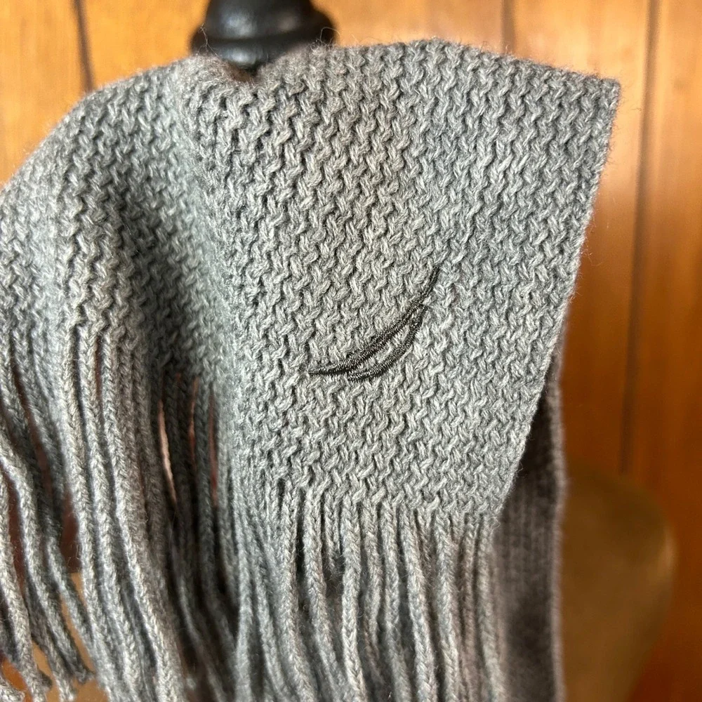 Nautica‎ Striped Scarf Gray Blue Acrylic Fringe Winter Warm Mens Womens